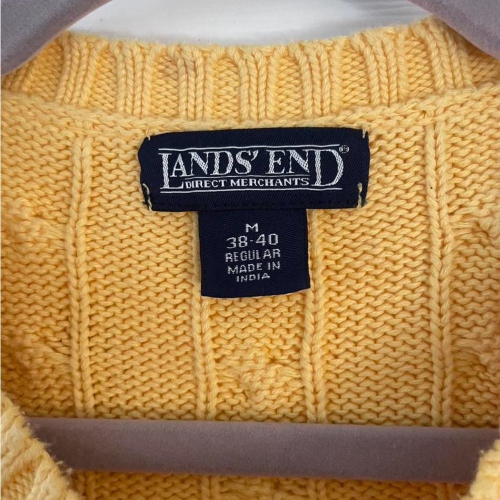 Lands' End Men's Cable Crewneck Sweater in Mustard Yellow - Picture 2 of 5